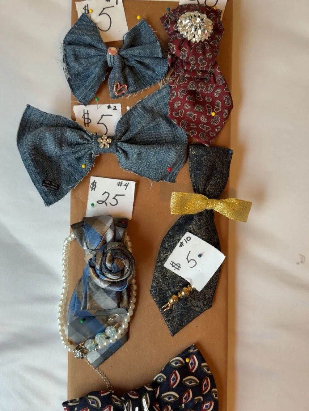 Denim 24/7 Pearl-Accent Denim Bow Necklace with LOVE Pendant